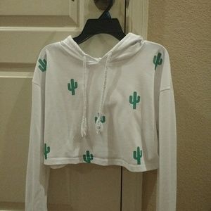 white cropped hoodie with cacti